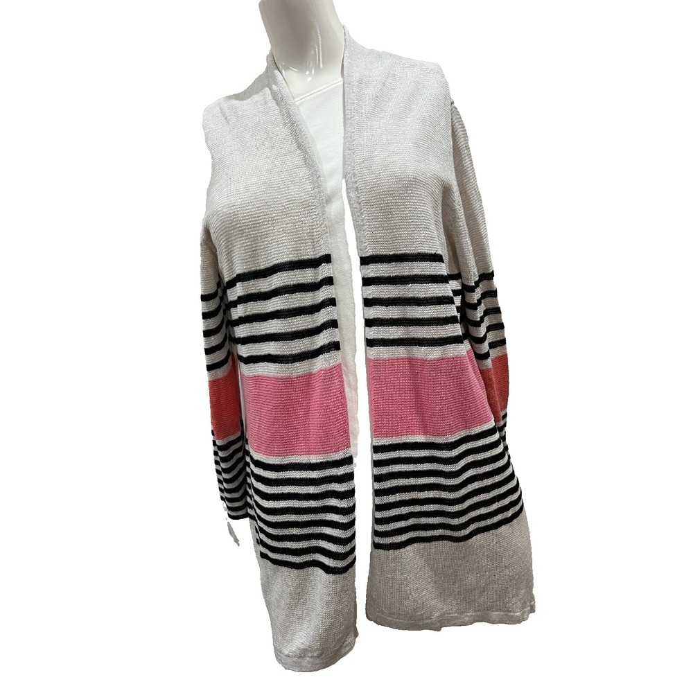 J Jill Multicolored Cardigan Long Sleeve Open Front Linen Blend Sweater M